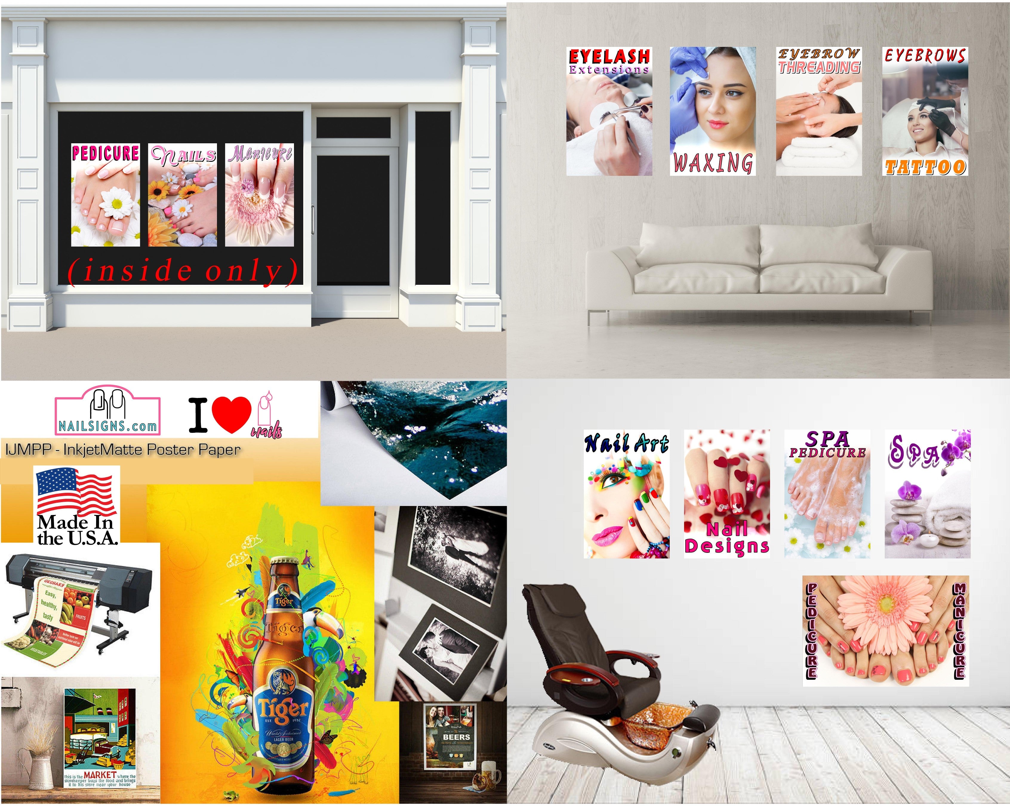 Pedicure & Manicure 11 Photo-Realistic Paper Poster Premium Matte Interior Inside Sign Advertising Marketing Wall Window Non-Laminated Vertical