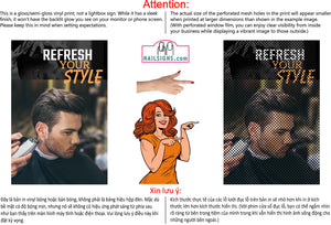 Barber 02 Perforated Mesh One Way Vision Window See-Through Sign Salon Vinyl Beard Men Boy Haircut Vertical
