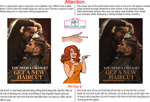 Barber 04 Perforated Mesh One Way Vision Window See-Through Sign Salon Vinyl Beard Men Boy Haircut Vertical