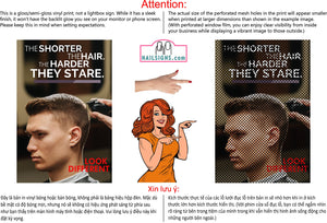 Barber 05 Perforated Mesh One Way Vision Window See-Through Sign Salon Vinyl Beard Men Boy Haircut Vertical