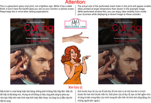 Barber 06 Perforated Mesh One Way Vision Window See-Through Sign Salon Vinyl Beard Men Boy Haircut Vertical