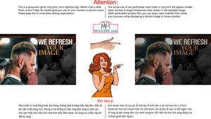 Barber 09 Perforated Mesh One Way Vision Window See-Through Sign Salon Vinyl Beard Men Boy Haircut Horizontal