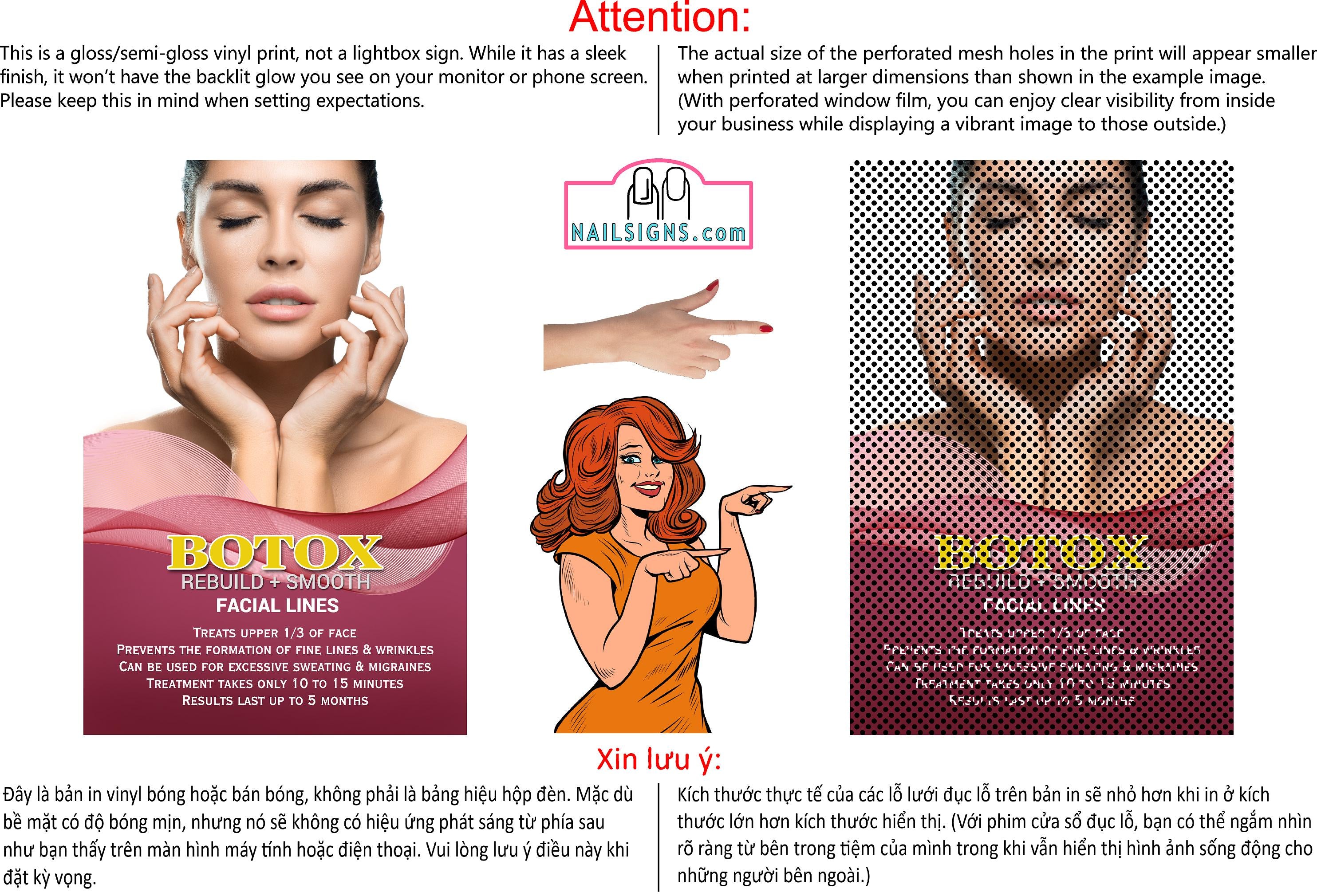 Botox 11 Perforated Mesh One Way Vision See-Through Window Vinyl Poster Sign Vertical