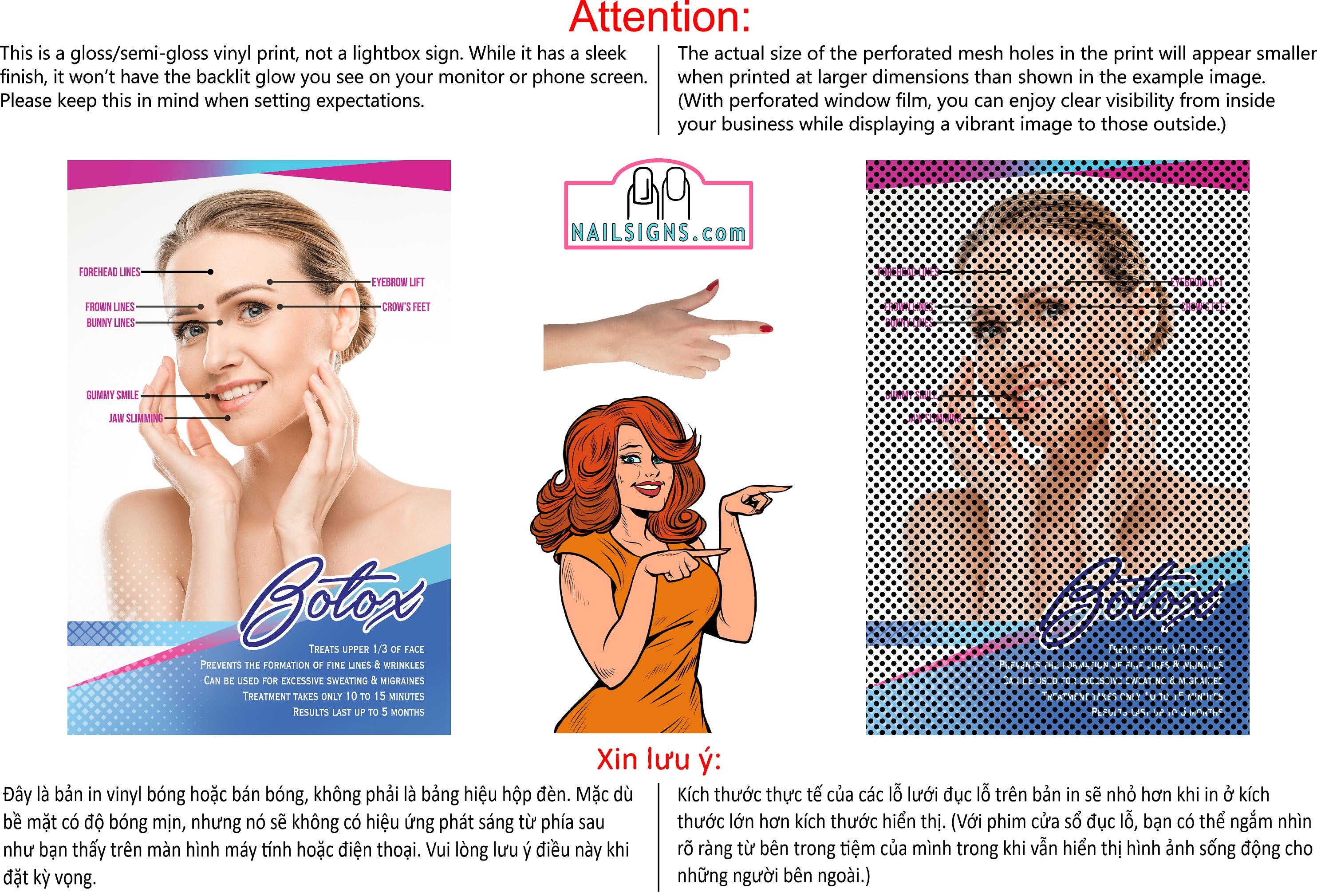 Botox 04 Perforated Mesh One Way Vision See-Through Window Vinyl Poster Sign Vertical