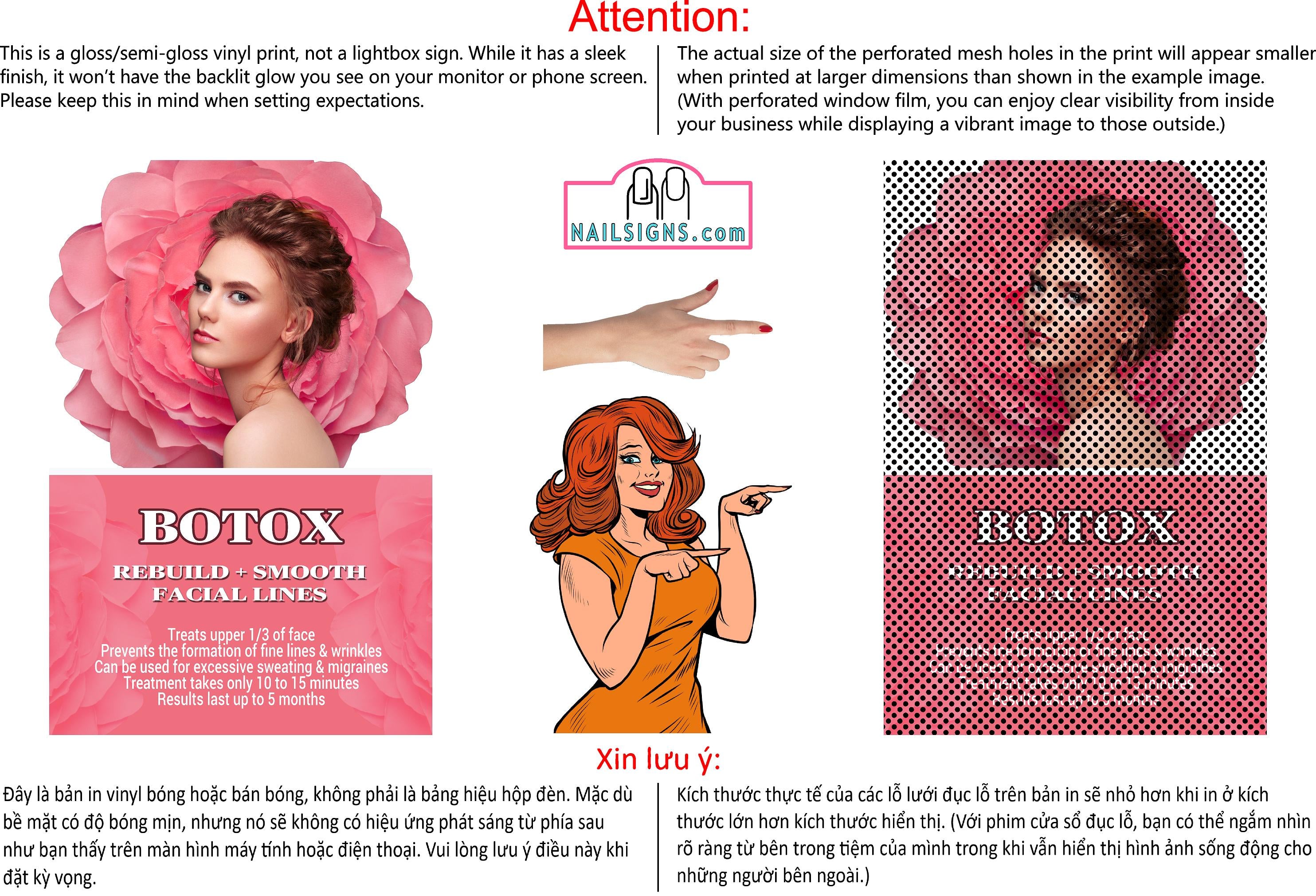 Botox 05 Perforated Mesh One Way Vision See-Through Window Vinyl Poster Sign Vertical