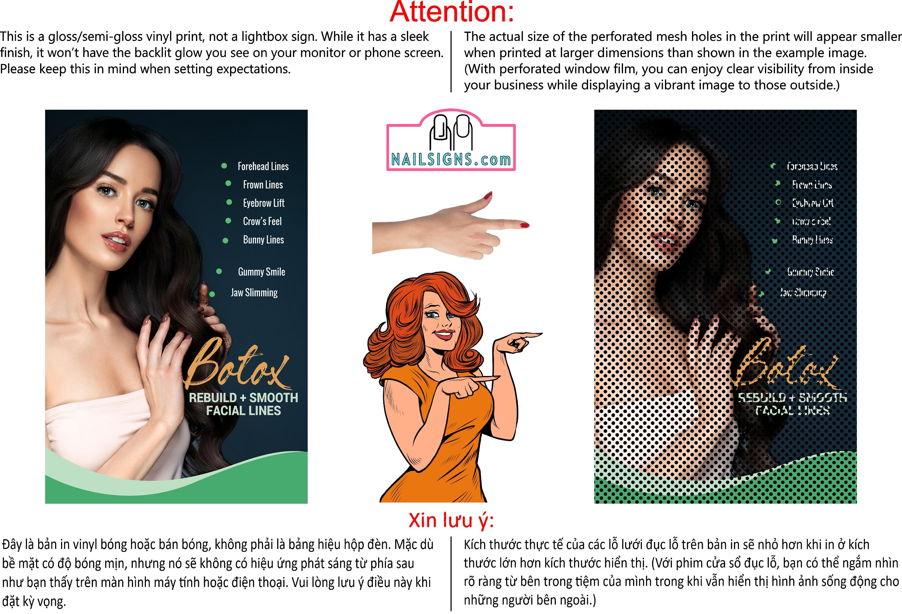 Botox 06 Perforated Mesh One Way Vision See-Through Window Vinyl Poster Sign Vertical