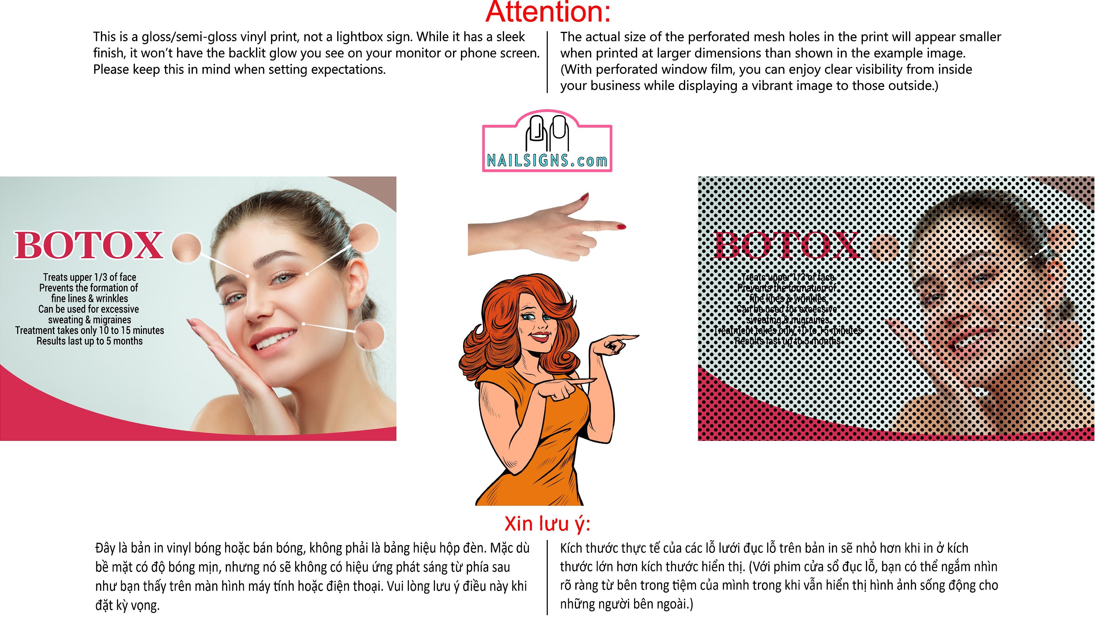 Botox 09 Perforated Mesh One Way Vision See-Through Window Vinyl Poster Sign Horizontal