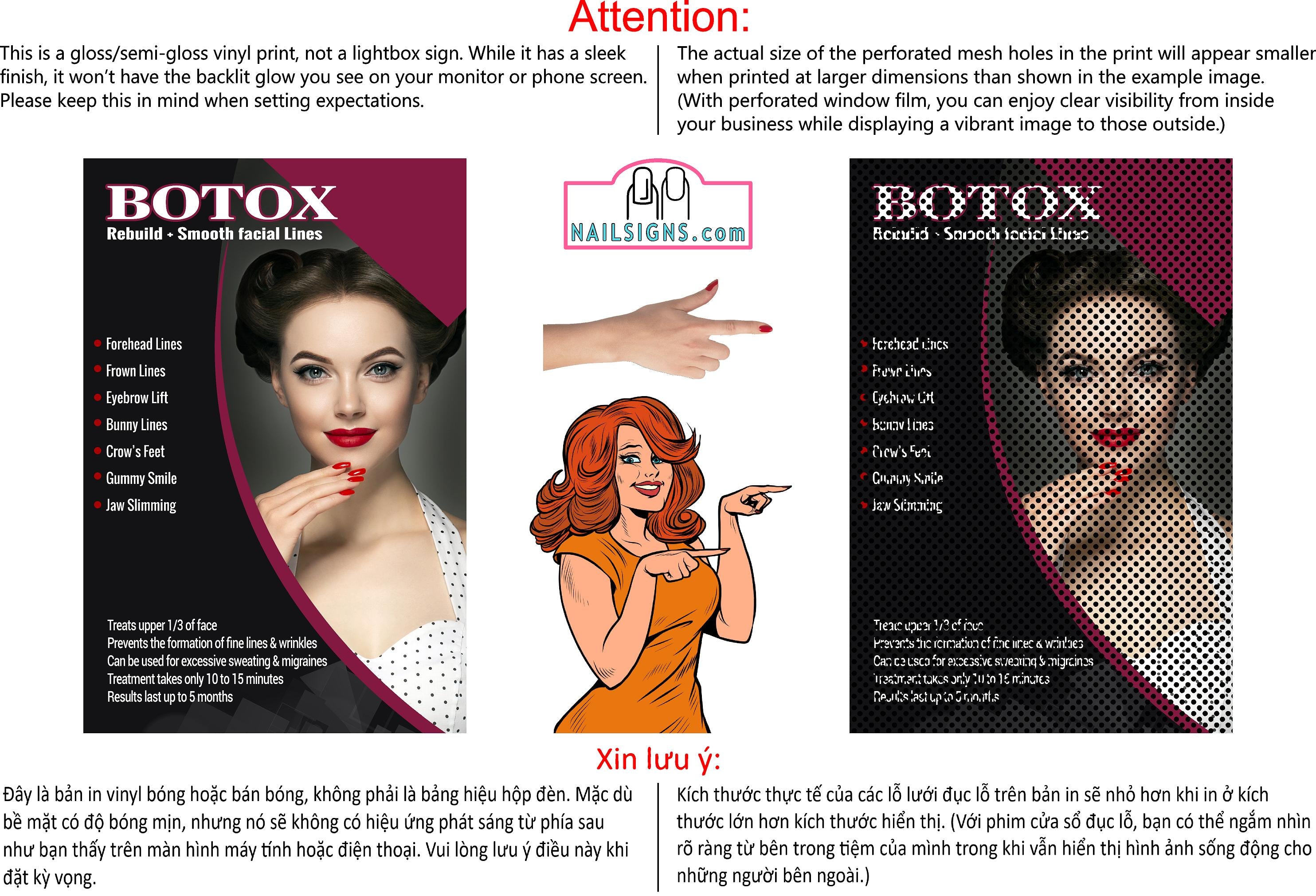 Botox 17 Perforated Mesh One Way Vision See-Through Window Vinyl Poster Sign Vertical