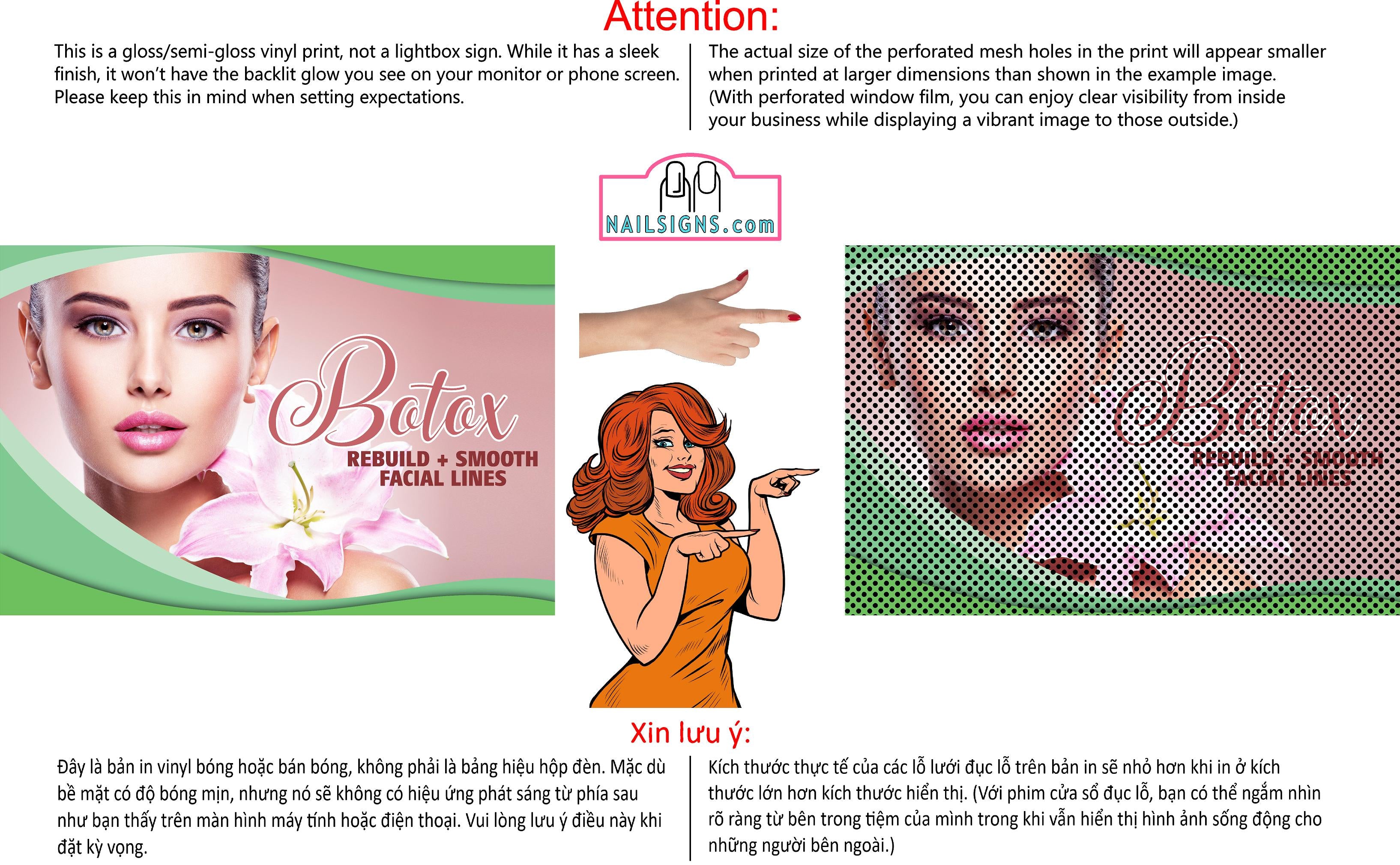 Botox 19 Perforated Mesh One Way Vision See-Through Window Vinyl Poster Sign Horizontal