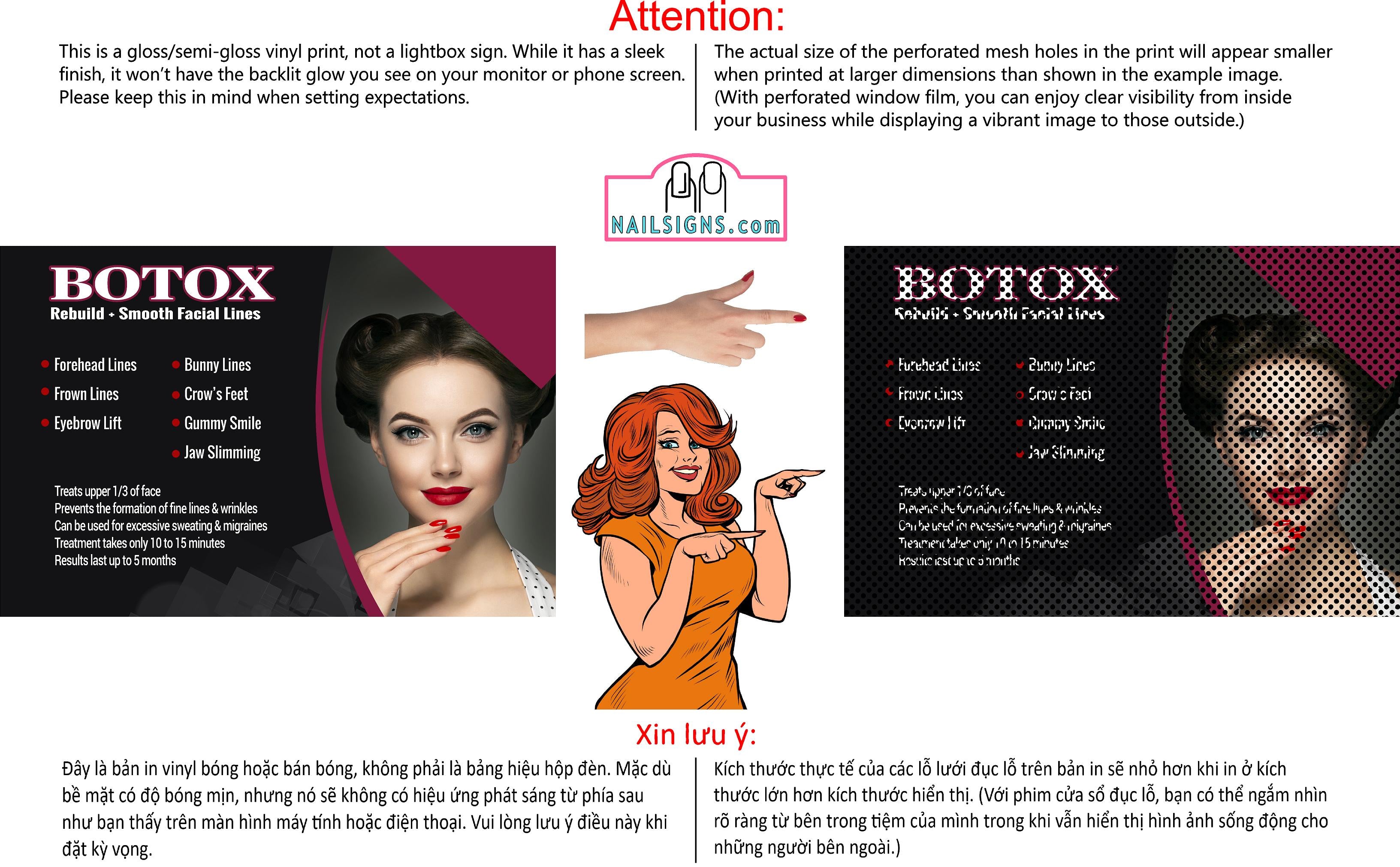Botox 20 Perforated Mesh One Way Vision See-Through Window Vinyl Poster Sign Horizontal