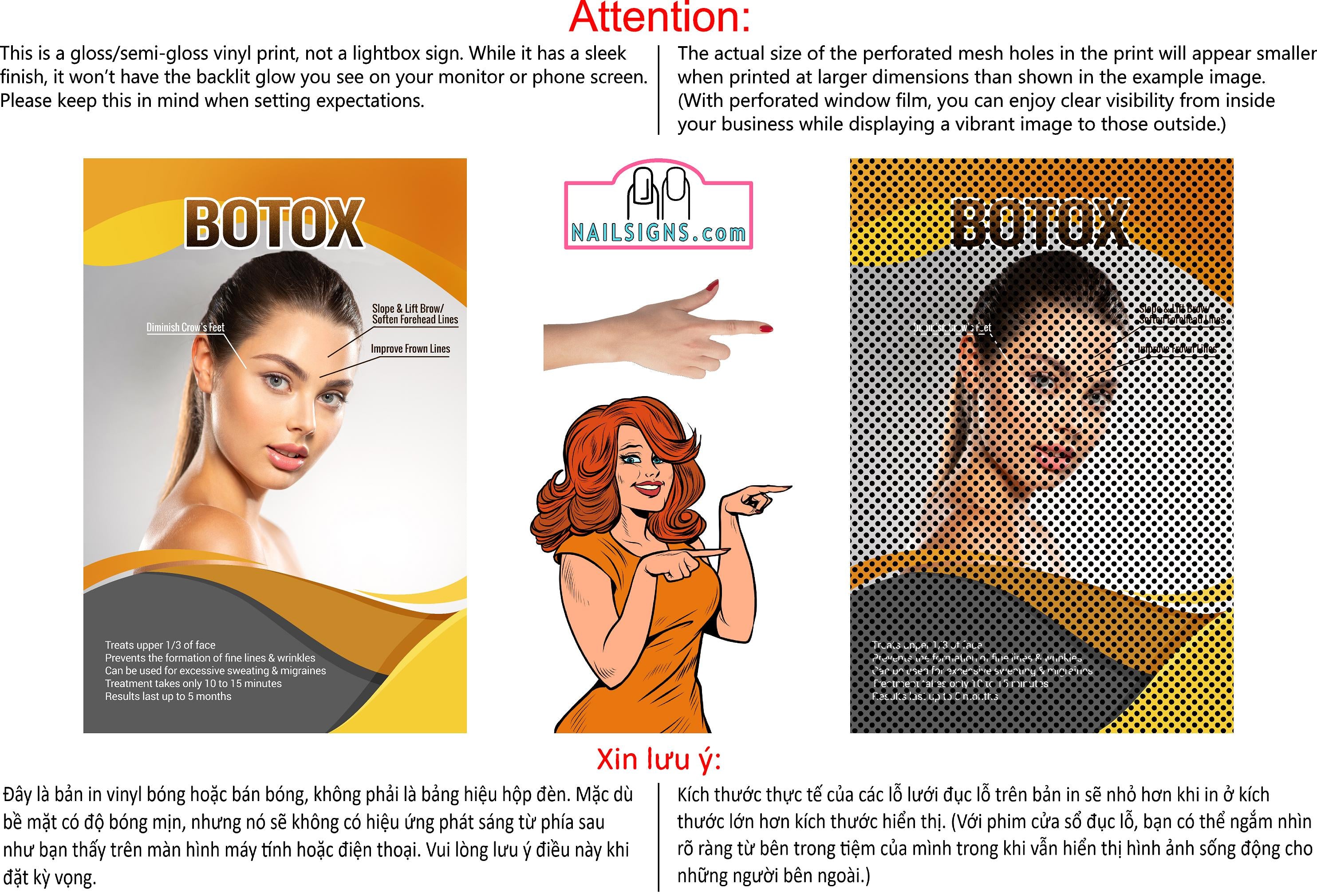 Botox 18 Perforated Mesh One Way Vision See-Through Window Vinyl Poster Sign Vertical