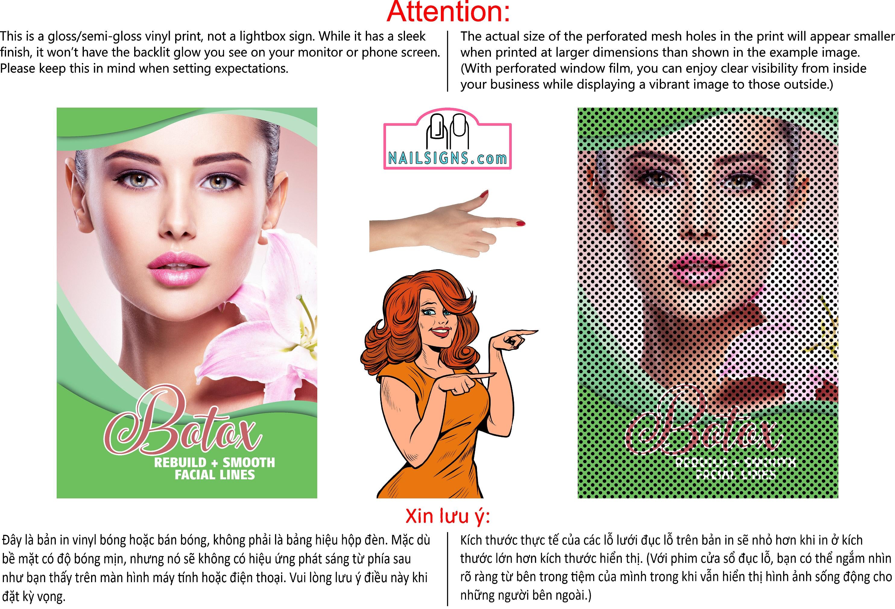 Botox 14 Perforated Mesh One Way Vision See-Through Window Vinyl Poster Sign Vertical