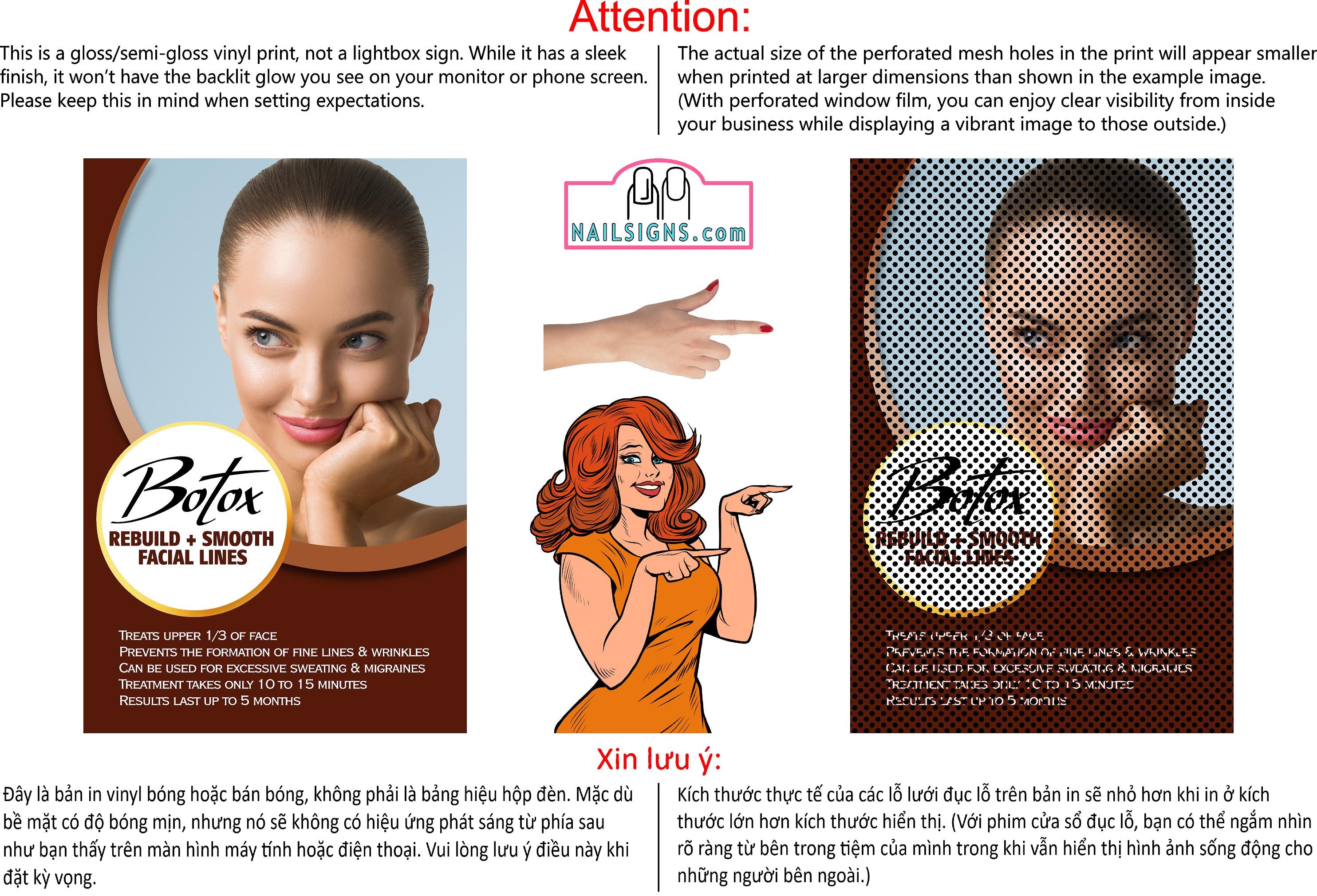 Botox 15 Perforated Mesh One Way Vision See-Through Window Vinyl Poster Sign Vertical