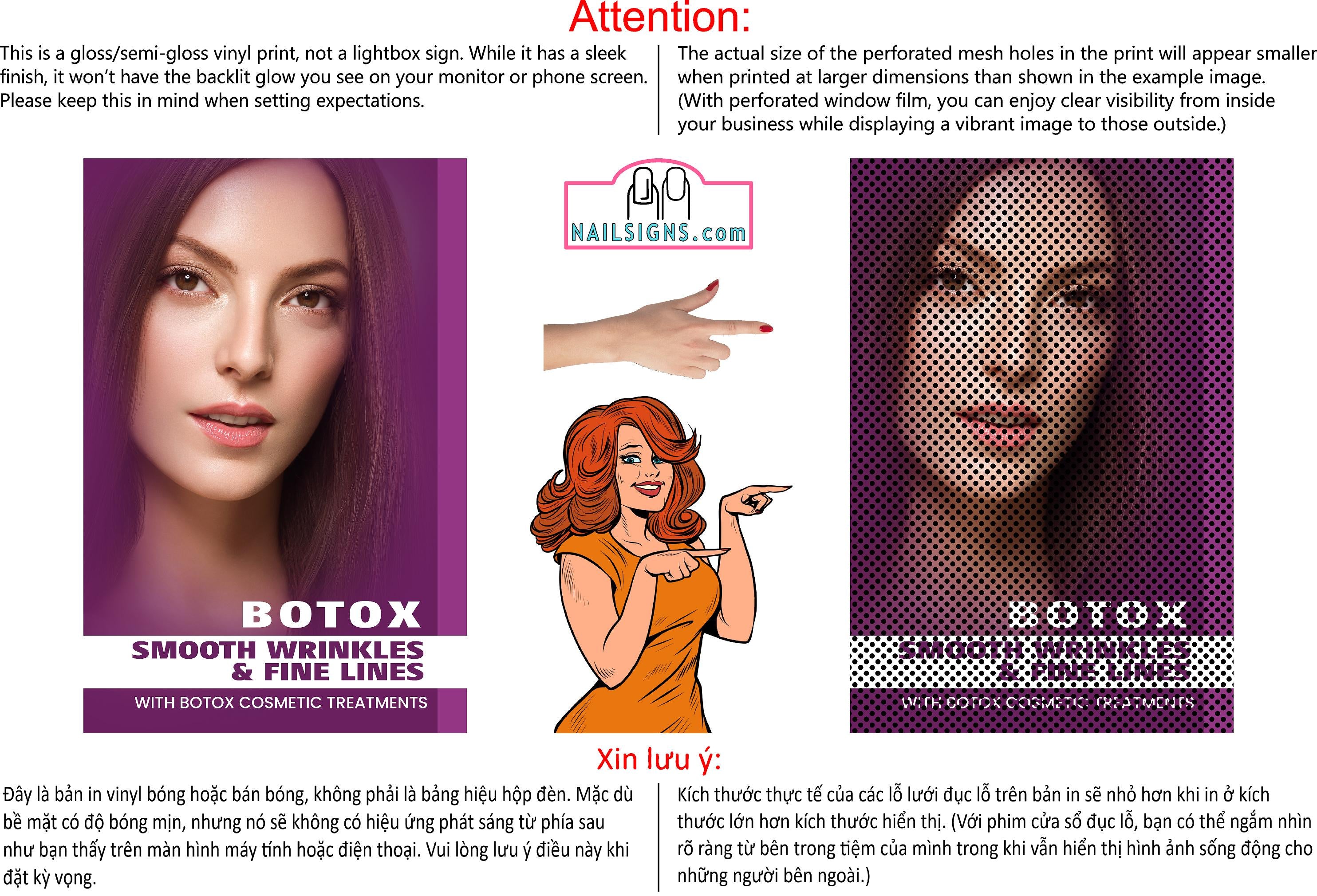 Botox 13 Perforated Mesh One Way Vision See-Through Window Vinyl Poster Sign Vertical