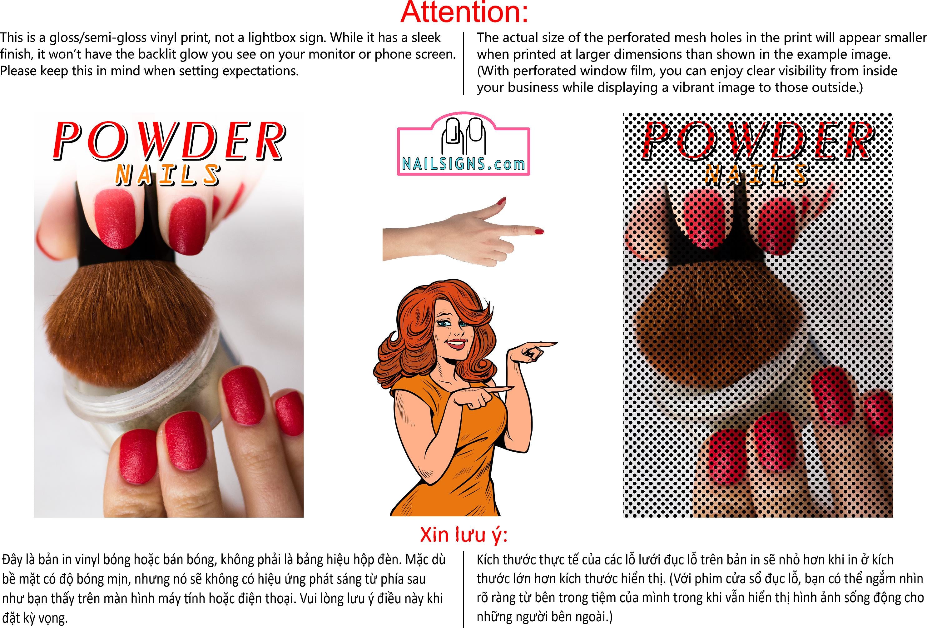 Dip Powder 03 Perforated Mesh One Way Vision See-Through Window Vinyl Nail Salon Sign Vertical