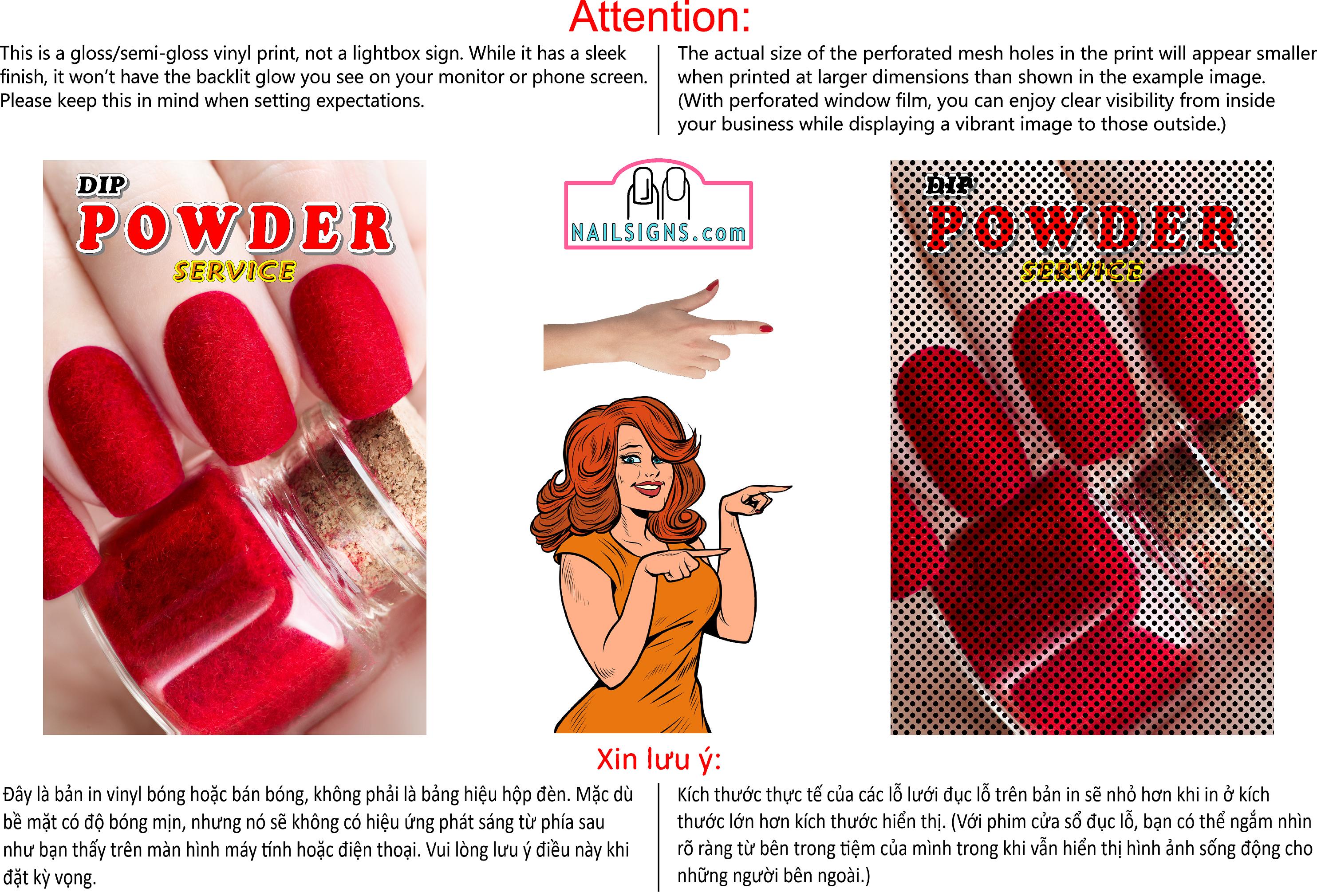 Dip Powder 04 Perforated Mesh One Way Vision See-Through Window Vinyl Nail Salon Sign Vertical