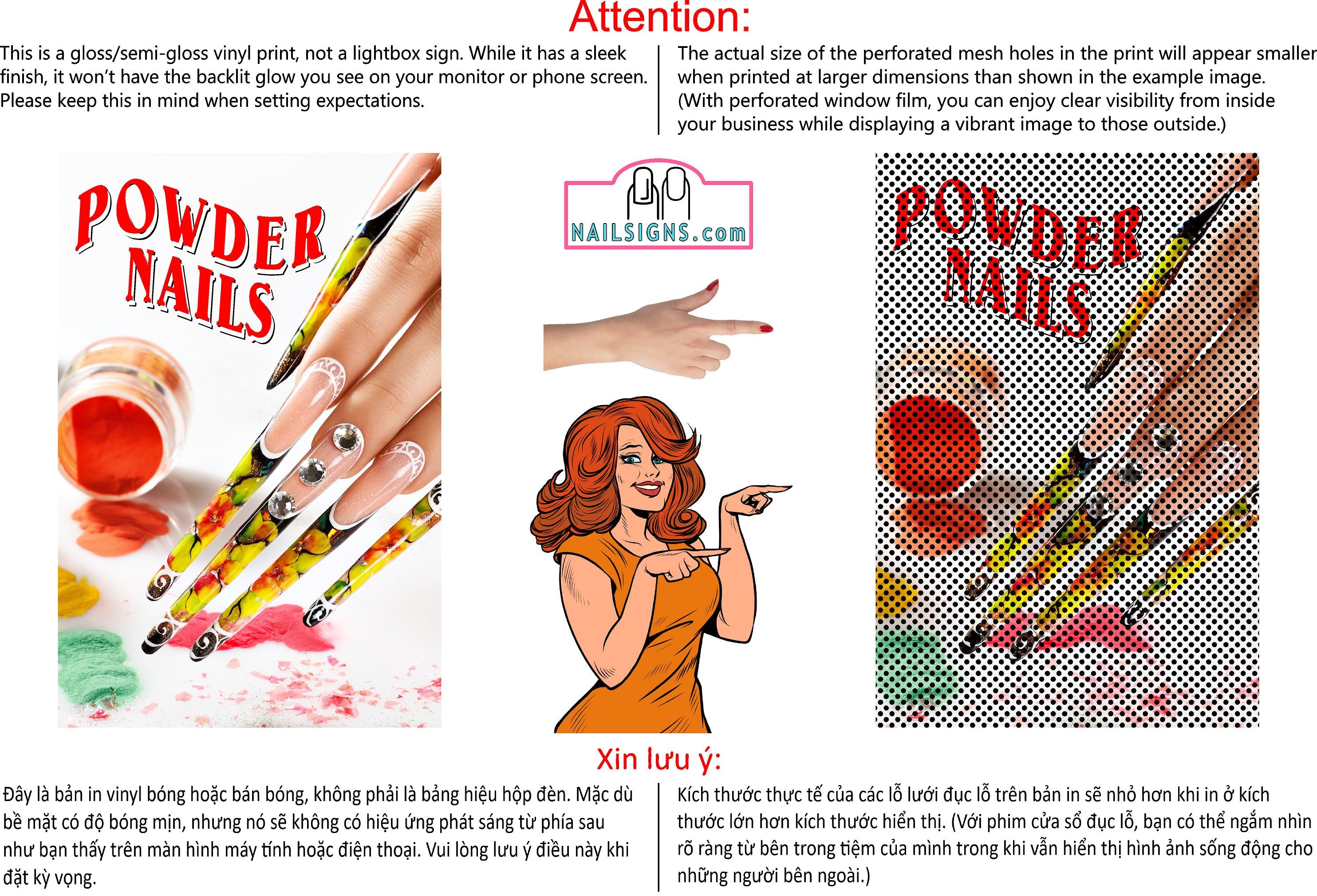 Dip Powder 06 Perforated Mesh One Way Vision See-Through Window Vinyl Nail Salon Sign Vertical