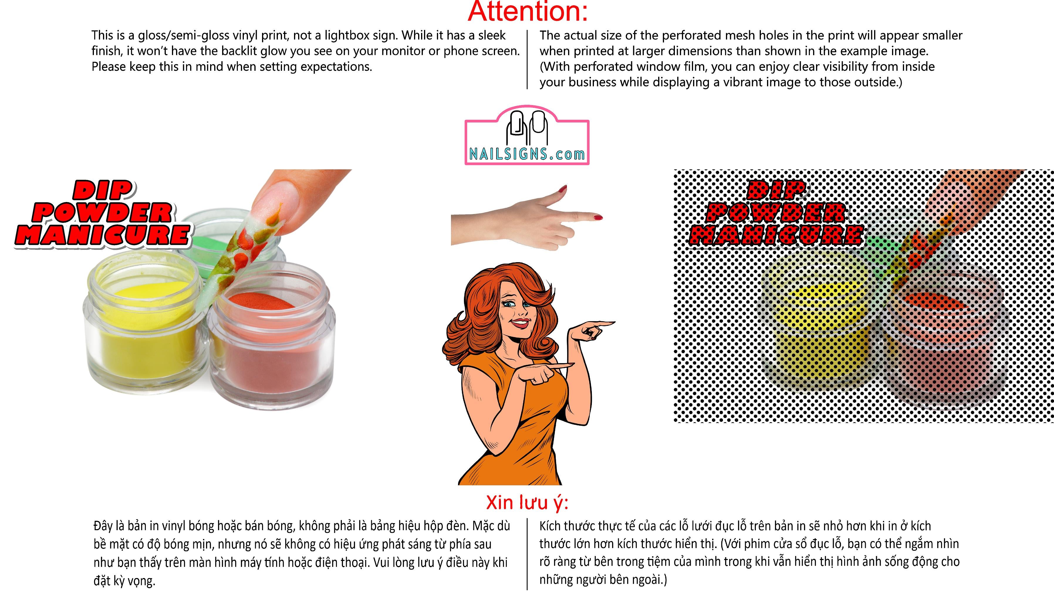 Dip Powder 07 Perforated Mesh One Way Vision See-Through Window Vinyl Nail Salon Sign Horizontal
