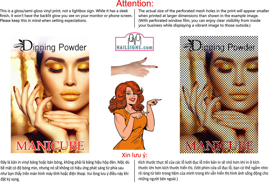 Dipping Powder 02 Perforated Mesh One Way Vision See-Through Window Vinyl Nail Salon Sign Vertical