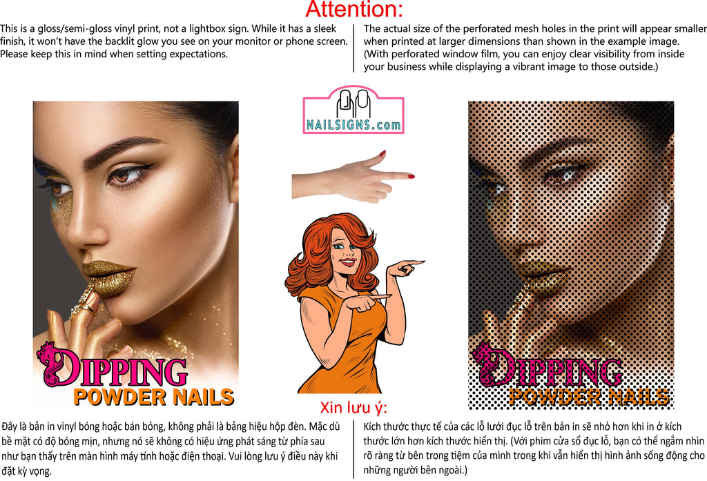 Dipping Powder 03 Perforated Mesh One Way Vision See-Through Window Vinyl Nail Salon Sign Vertical