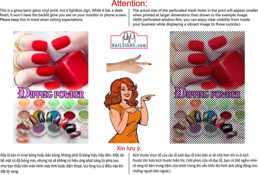 Dipping Powder 05 Perforated Mesh One Way Vision See-Through Window Vinyl Nail Salon Sign Vertical