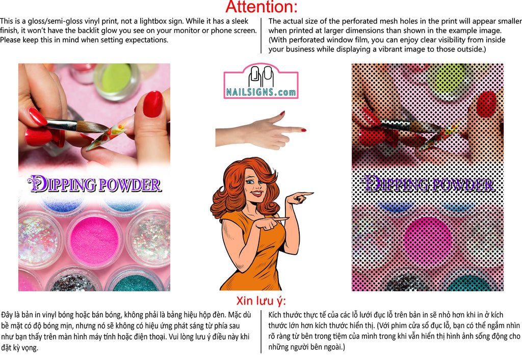 Dipping Powder 06 Perforated Mesh One Way Vision See-Through Window Vinyl Nail Salon Sign Vertical