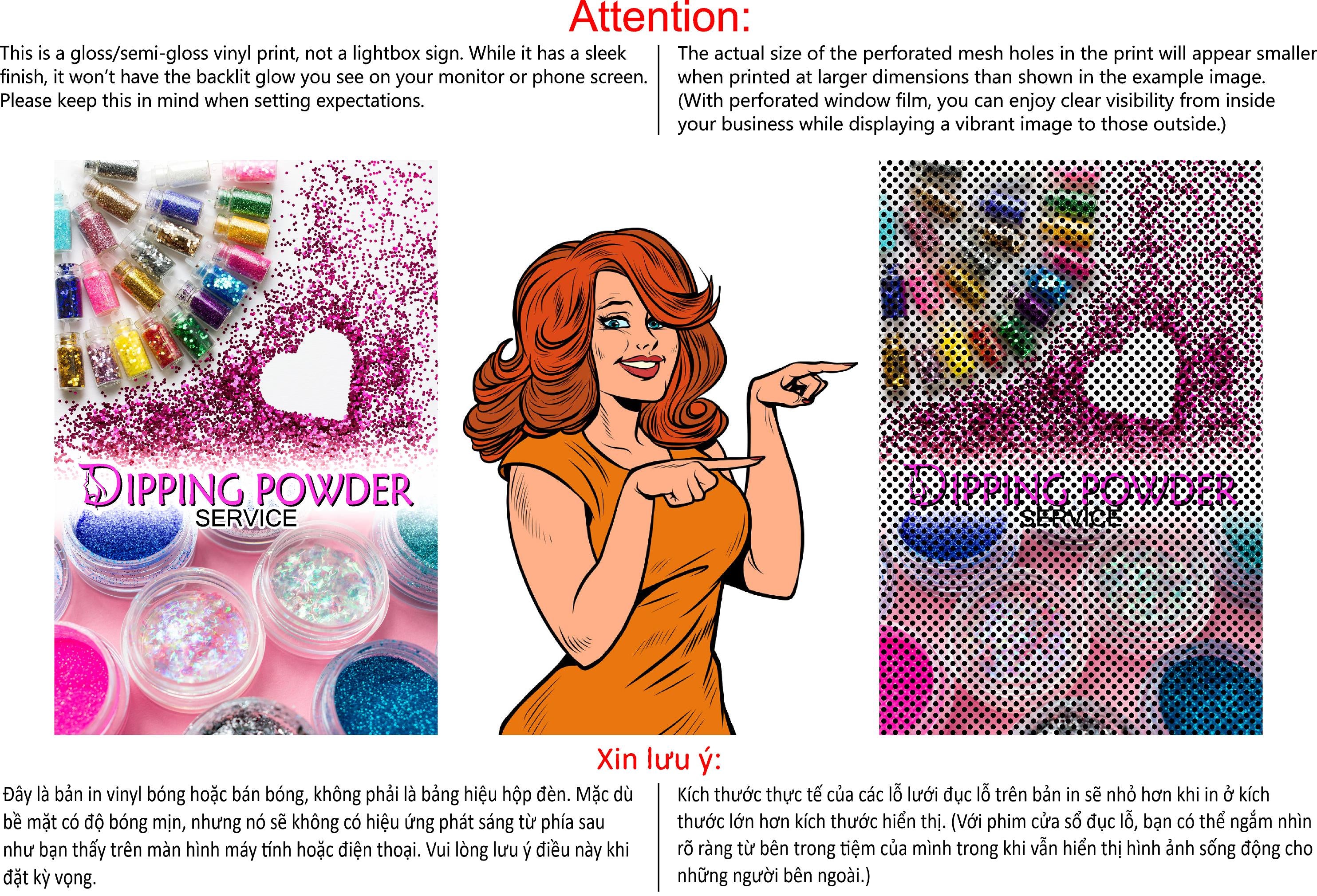 Dipping Powder 07 Perforated Mesh One Way Vision See-Through Window Vinyl Nail Salon Sign Vertical