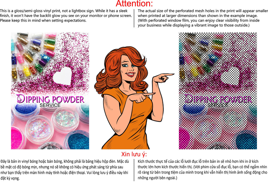 Dipping Powder 07 Perforated Mesh One Way Vision See-Through Window Vinyl Nail Salon Sign Vertical