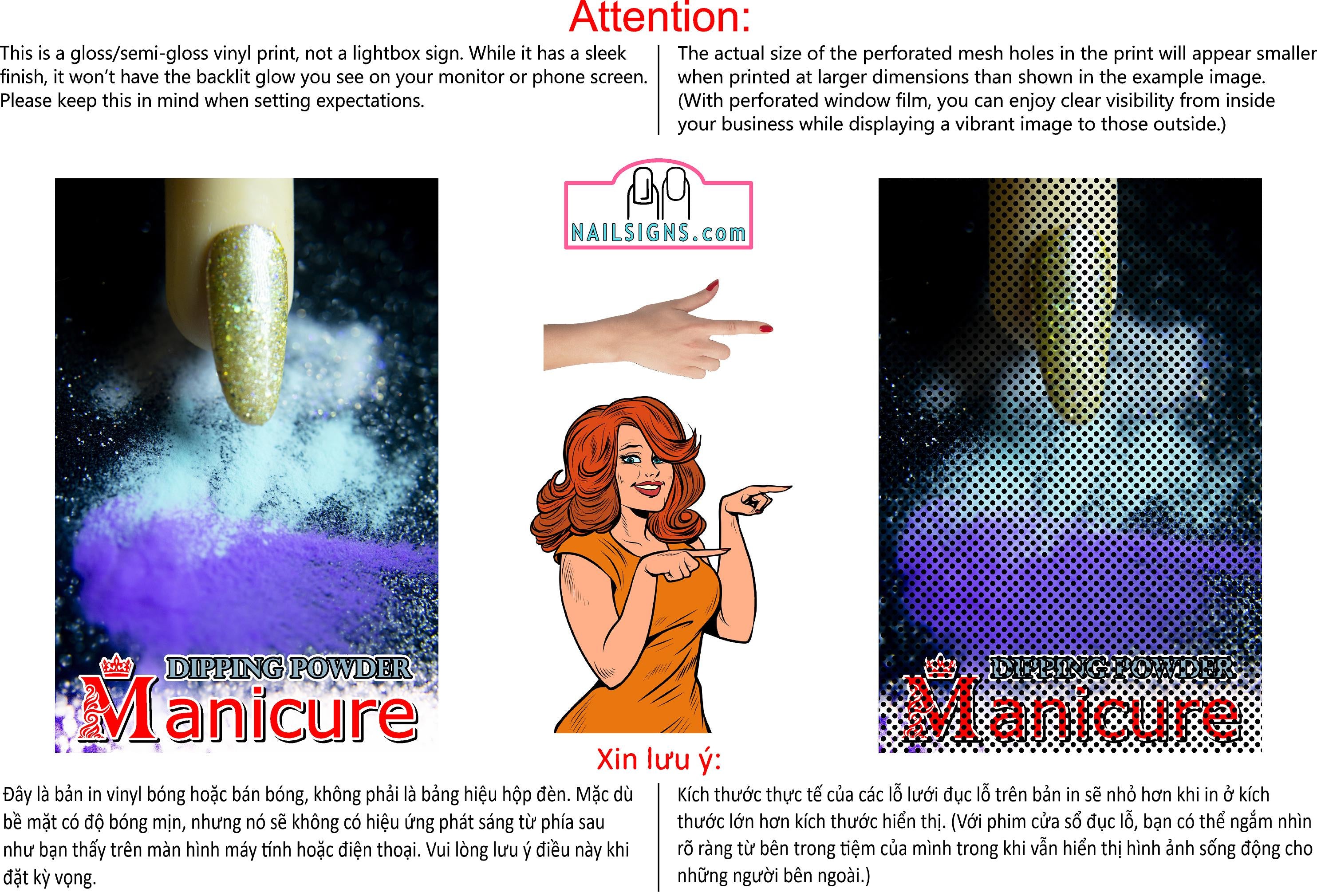 Dipping Powder 08 Perforated Mesh One Way Vision See-Through Window Vinyl Nail Salon Sign Vertical
