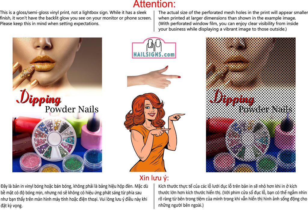 Dipping Powder 01 Perforated Mesh One Way Vision Windows See-Through Window Vinyl Nail Salon Sign Vertical