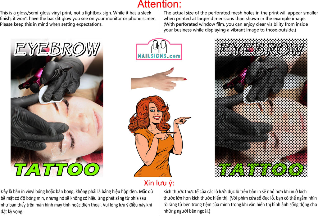 Eyebrows 10 Perforated Mesh One Way Vision See-Through Window Vinyl Salon Sign Tattoo Vertical