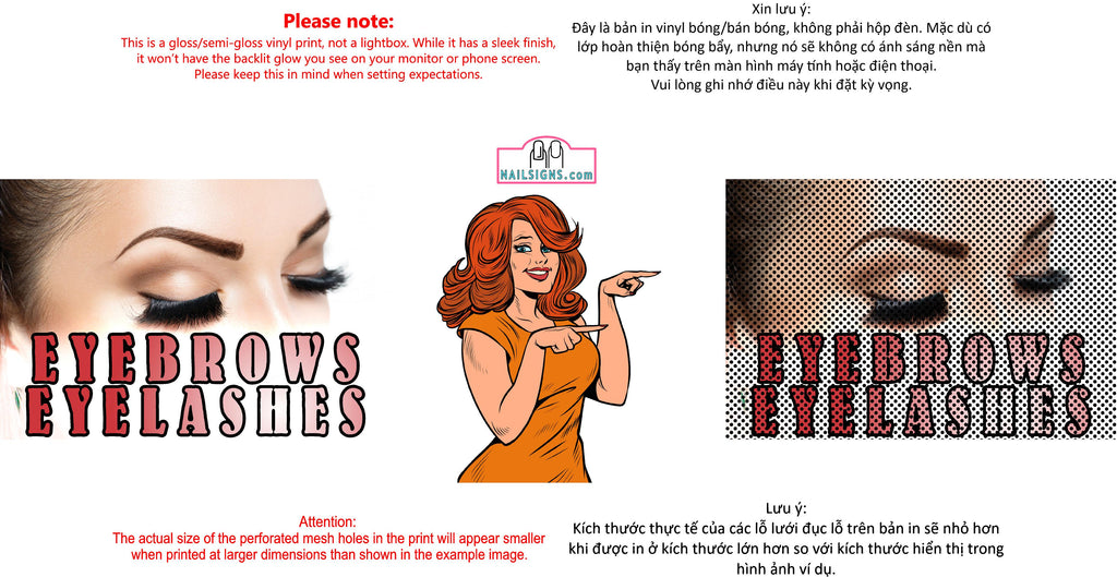 Eyebrows 12 Perforated Mesh One Way Vision See-Through Window Vinyl Salon Sign Eyelashes Horizontal