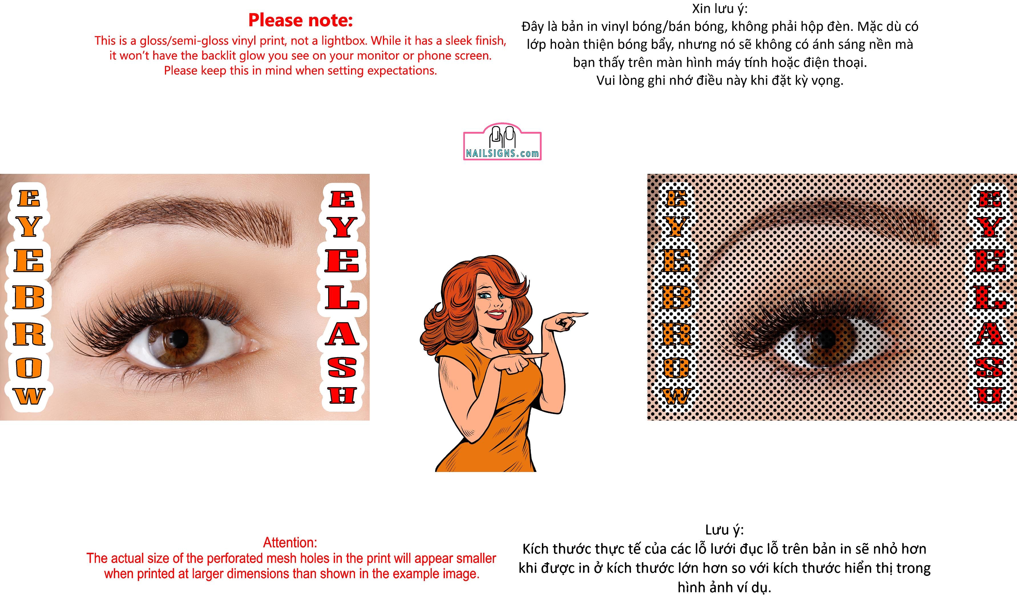 Eyebrows 15 Perforated Mesh One Way Vision See-Through Window Vinyl Salon Sign Eyelash Horizontal