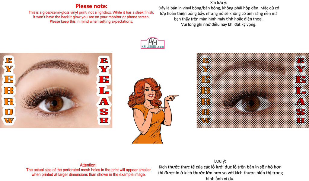 Eyebrows 15 Perforated Mesh One Way Vision See-Through Window Vinyl Salon Sign Eyelash Horizontal