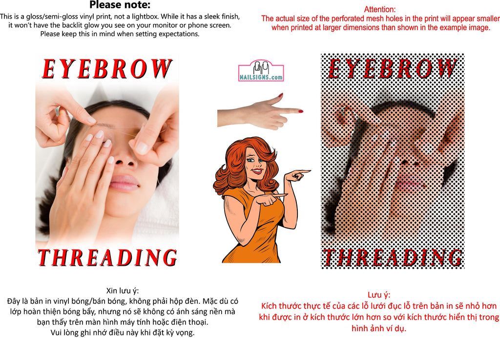 Eyebrows 16 Perforated Mesh One Way Vision See-Through Window Vinyl Salon Sign Threading Vertical