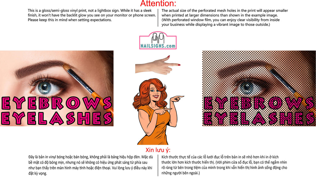 Eyebrows 03 Perforated Mesh One Way Vision See-Through Window Salon Vinyl Sign eyelashes Horizontal