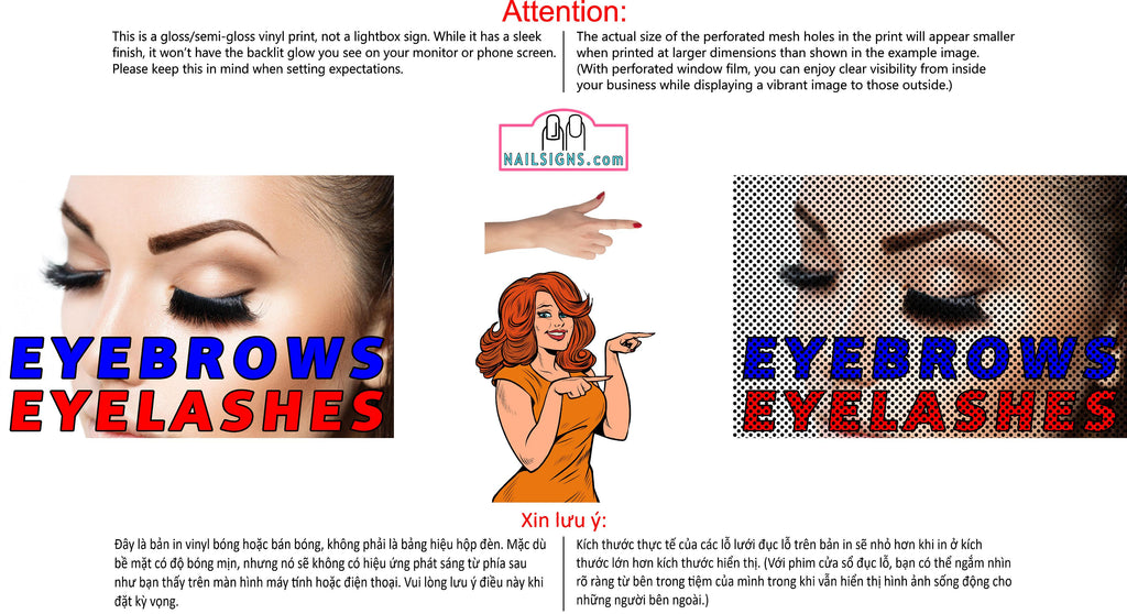 Eyebrows 04 Perforated Mesh One Way Vision See-Through Window Salon Vinyl Sign Horizontal Eyelashes