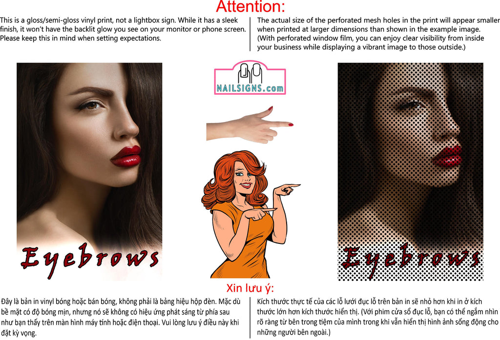 Eyebrows 05 Perforated Mesh One Way Vision See-Through Vinyl Window Salon Sign Mesh One Way Vision