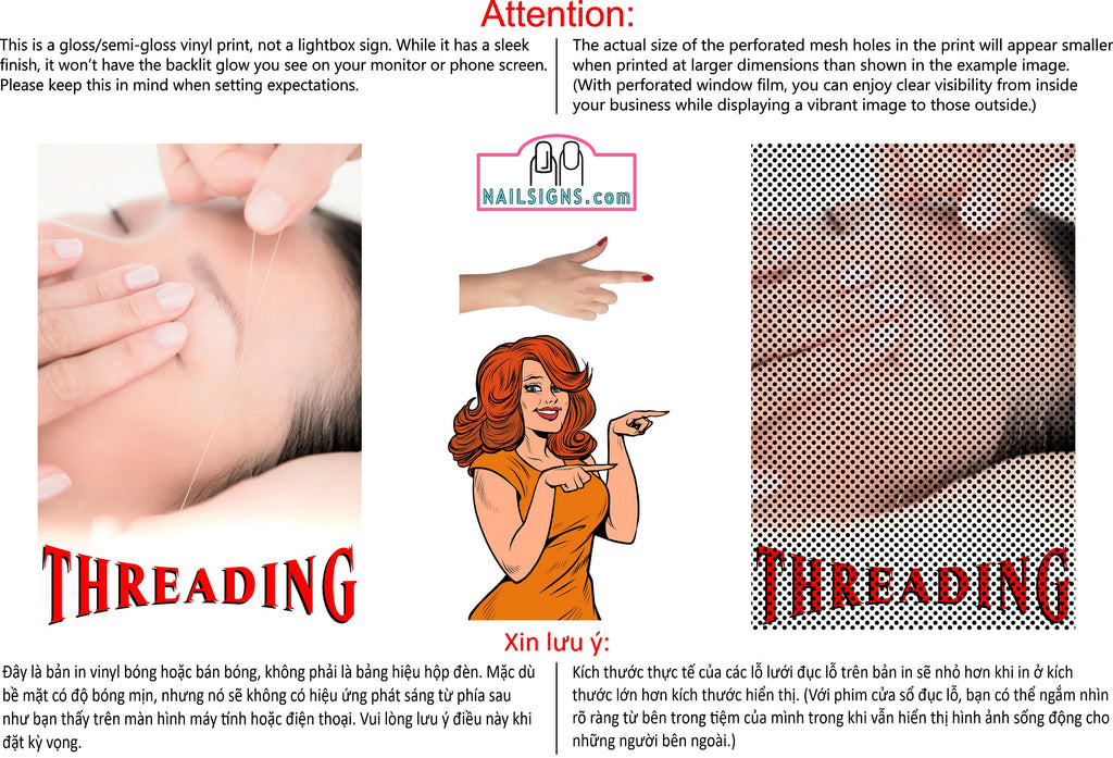 Eyebrows 06 Perforated Mesh One Way Vision See-Through Vinyl Window Salon Sign Threading Vertical