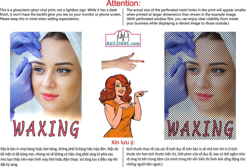 Eyebrows 07 Perforated Mesh One Way Vision See-Through Vinyl Window Salon Sign Waxing Vertical