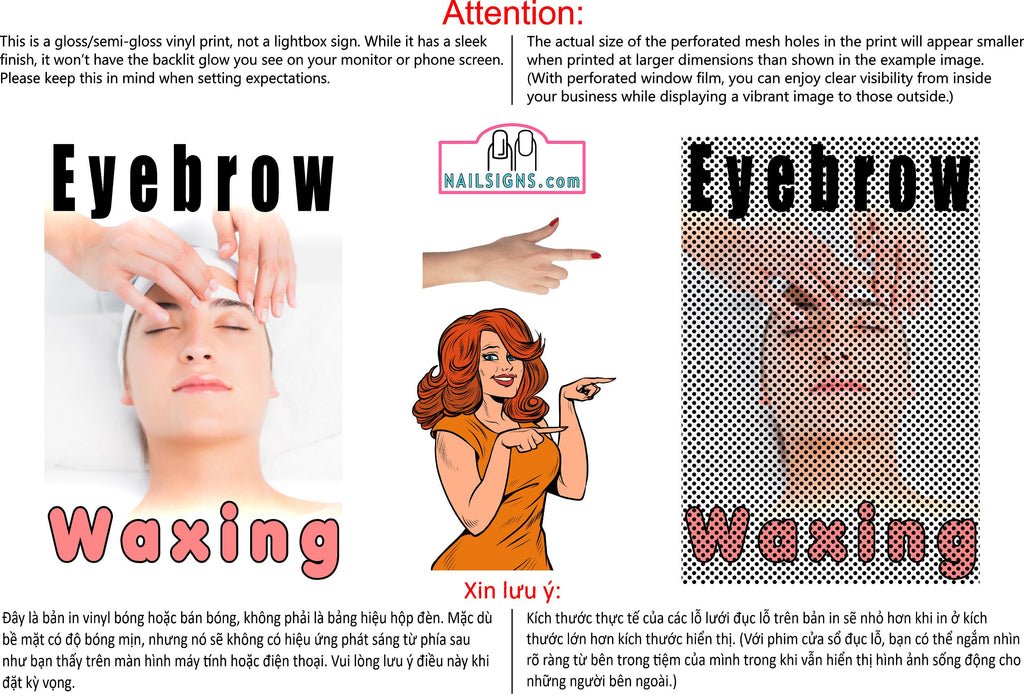 Eyebrows 08 Perforated Mesh One Way Vision See-Through Window Sign Waxing Vertical