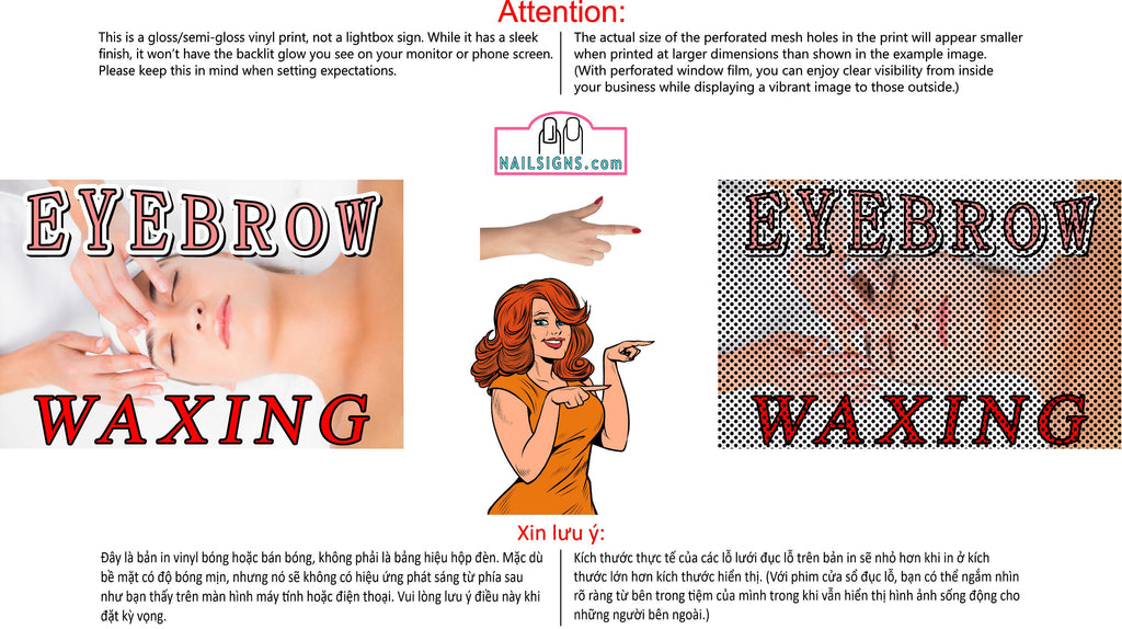 Eyebrows 09 Perforated Mesh One Way Vision See-Through Window Vinyl Salon Sign Waxing Horizontal