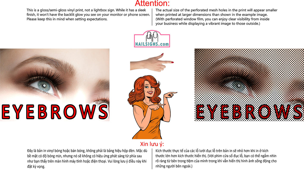 Eyebrows 01 Perforated Mesh One Way Vision See-Through Window Vinyl Salon Horizontal