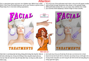 Facial 03 Perforated Mesh One Way Vision See-Through Window Vinyl Salon Sign Vertical Treatment Care