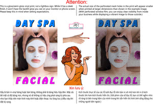 Facial 04 Perforated Mesh One Way Vision See-Through Window Vinyl Salon Sign Vertical Day Spa