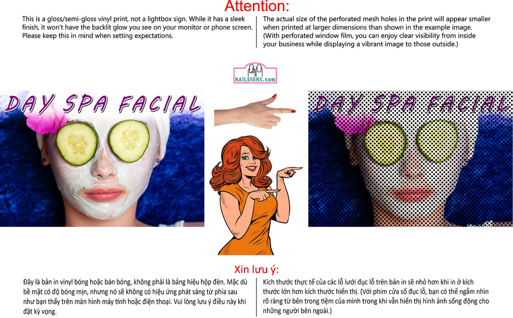 Facial 06 Perforated Mesh One Way Vision See-Through Window Vinyl Salon Sign Horizontal  Treatment Care
