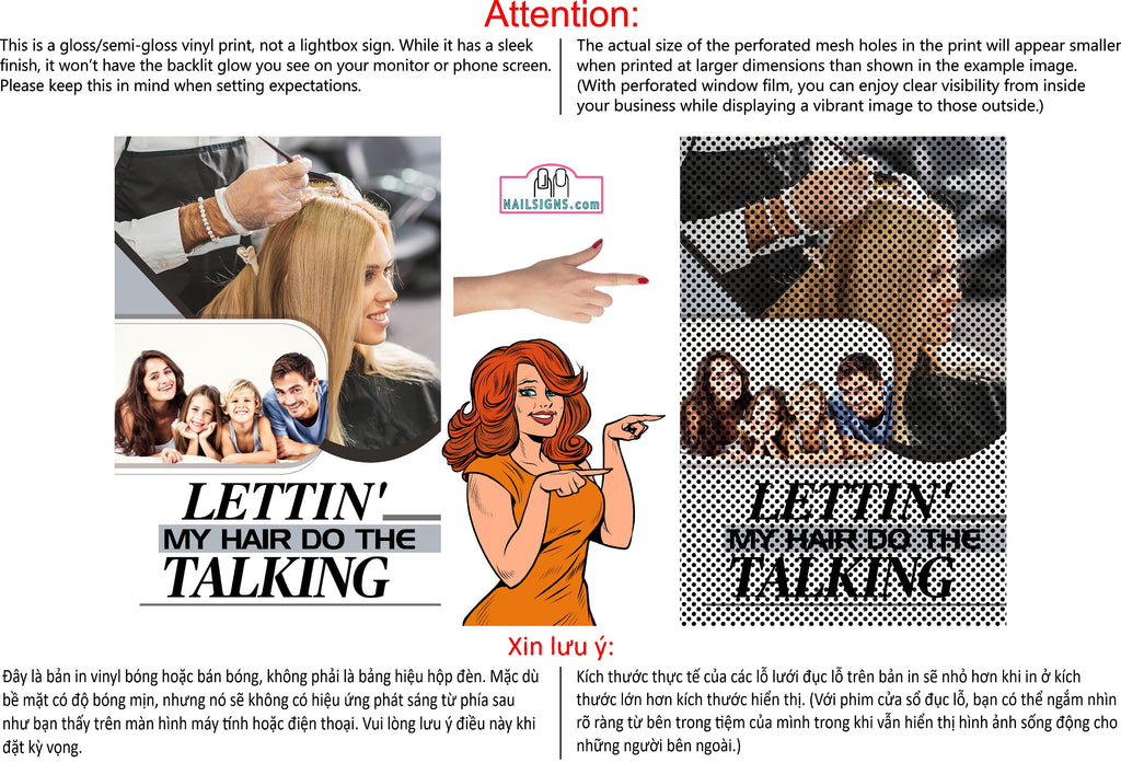 Family Hair 11 Perforated Mesh One Way Vision Window See-Through Sign Salon Vinyl Cut Haircut Vertical