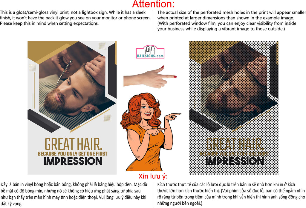 Family Hair 12 Perforated Mesh One Way Vision Window See-Through Sign Salon Vinyl Cut Haircut Vertical