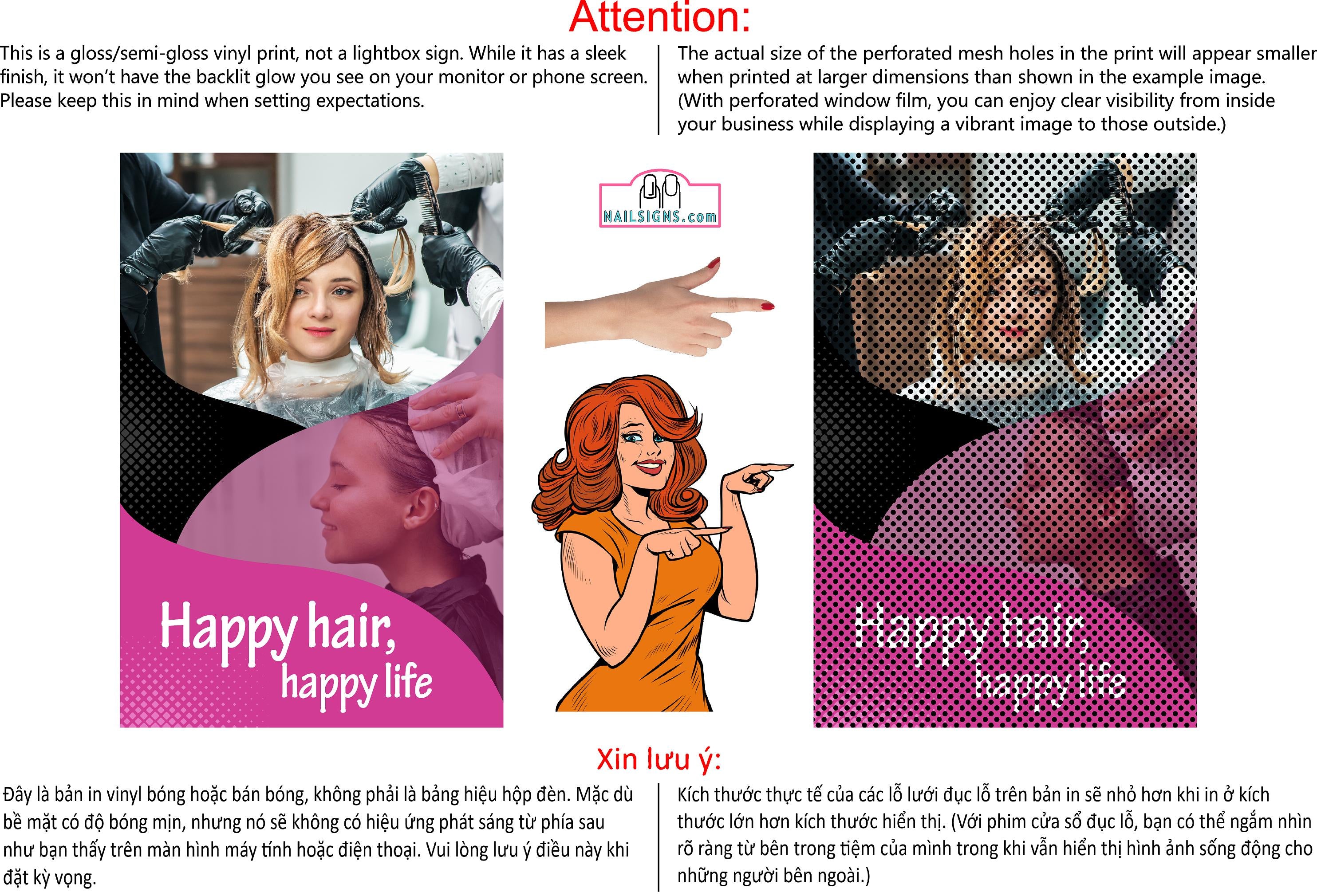 Family Hair 13 Perforated Mesh One Way Vision Window See-Through Sign Salon Vinyl Cut Haircut Vertical