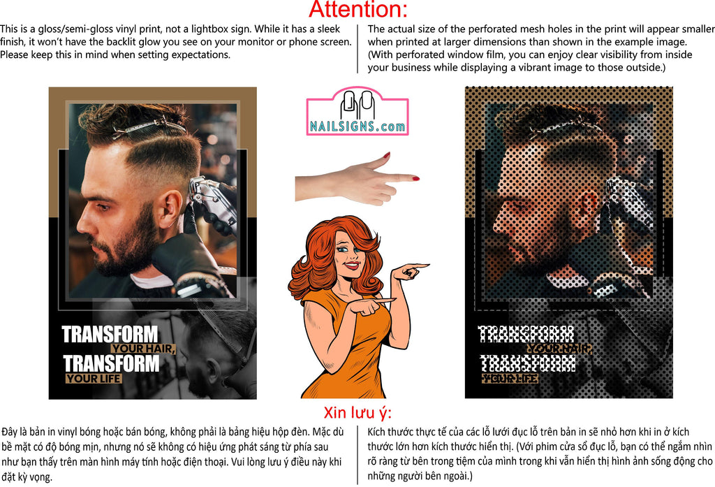Family Hair 14 Perforated Mesh One Way Vision Window See-Through Sign Salon Vinyl Cut Haircut Vertical